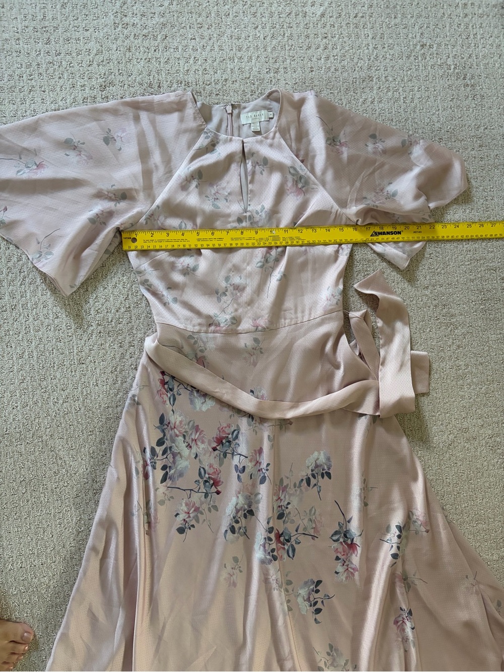 Ted Baker Pink Floral Cape Sleeve Maxi Dress – Size 1 - Picture 5 of 7